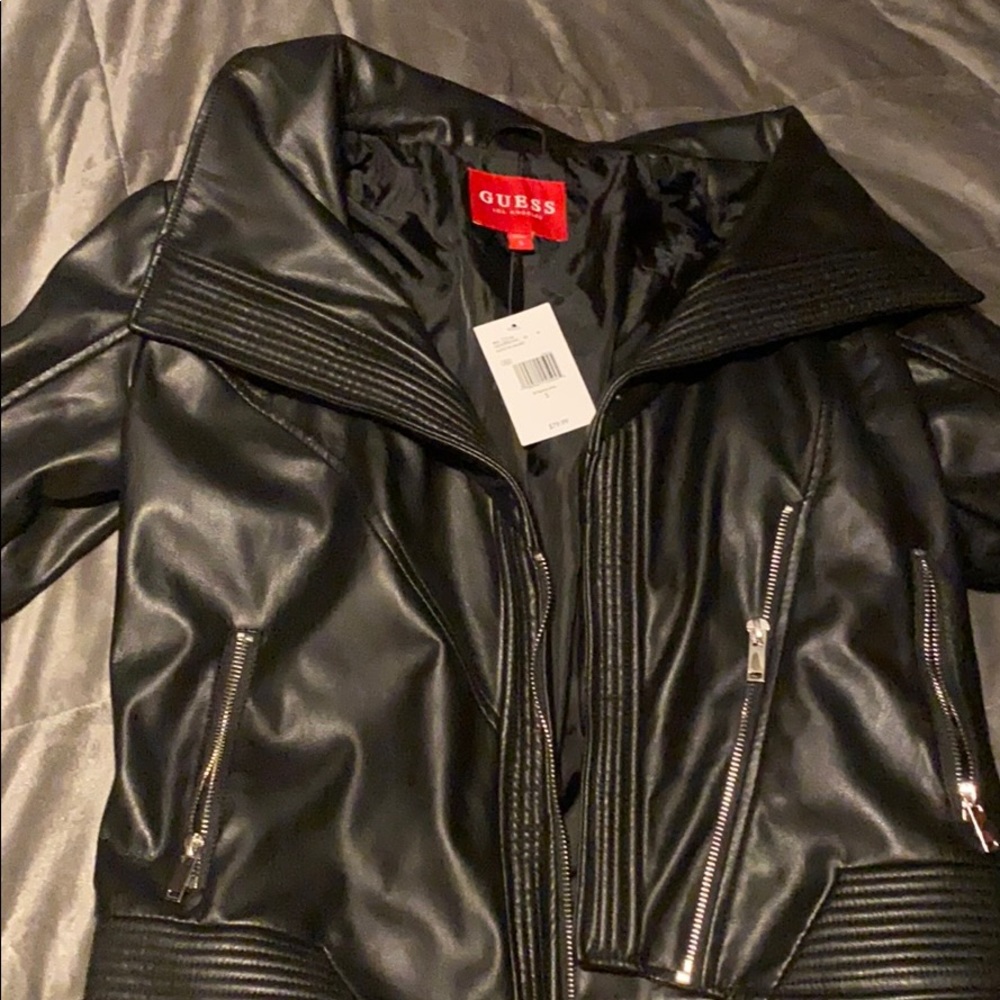 Guess black leather jacket size small